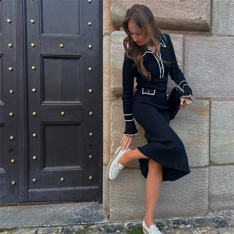 Beatrice Sutcliffe | Ribbed Knit Collared Midi Dress