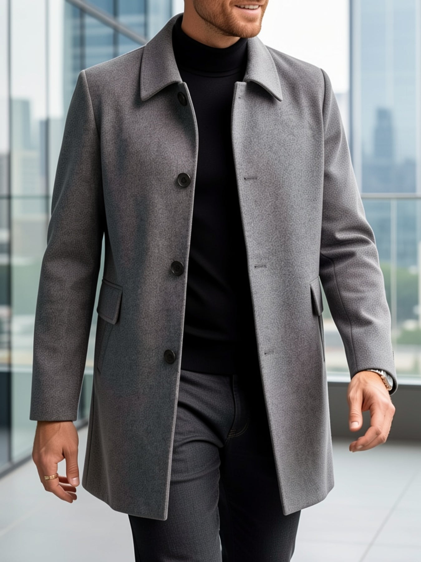 Millicent Shaw | Manteau en mélange de laine à boutonnage simple gris