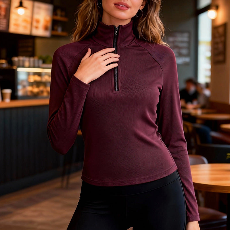 Cecily Wilson | Ribbed Knit Zip Mock Neck Top For Women