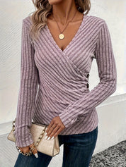 Miranda Pritchard | Ribbed Wrap V-Neck Long Sleeve Top