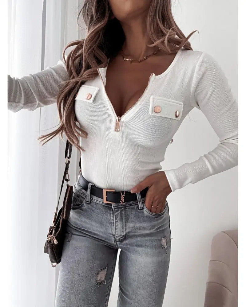 Araminta Fenwick | Ribbed Knit Zip-Front Top