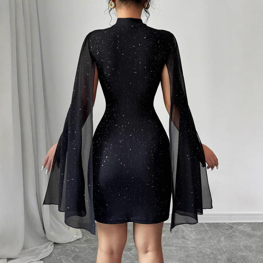 Vivienne Monroe | Glitter Cape Sleeve Mini Dress For Women