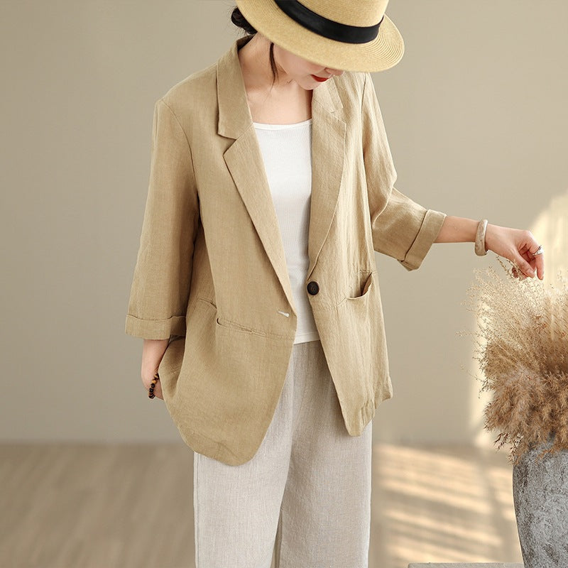 Harriet Morris | Cotton-Linen Three-Quarter Sleeve Blazer Jacket For Women