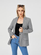 Charlotte Bennett | Houndstooth Work Jacket With Double-Breasted Lapel