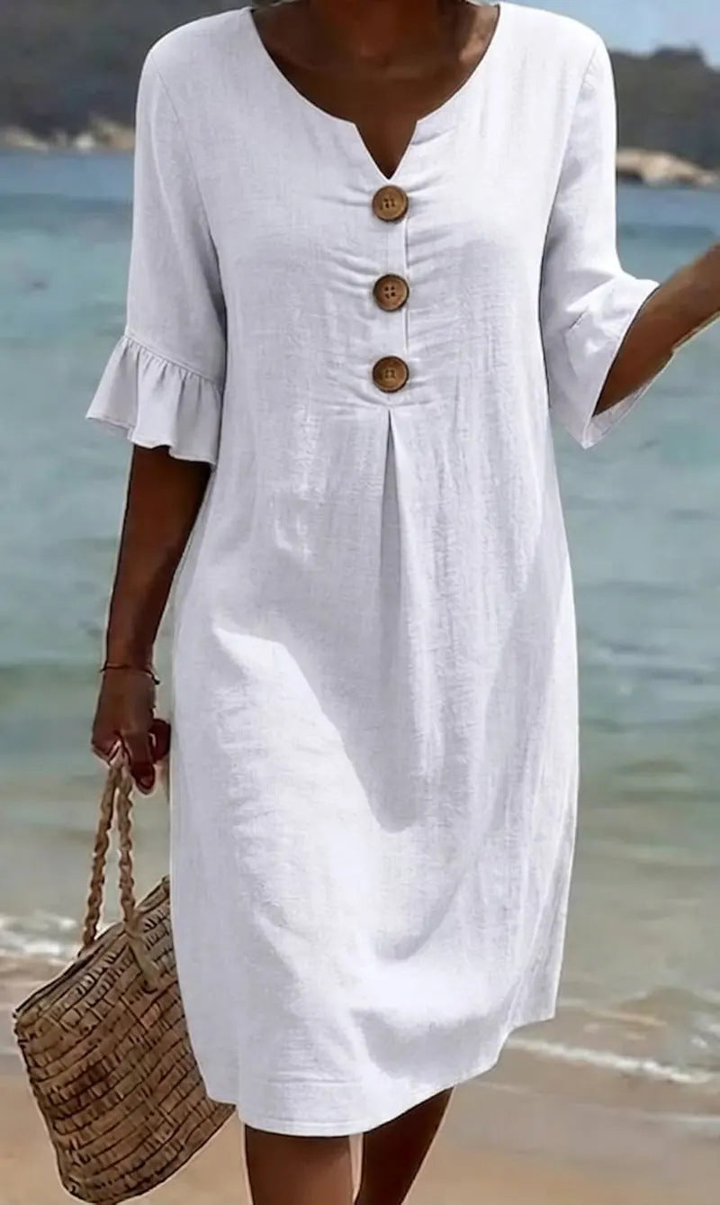 Eleanor Ashford | Casual Button Midi Dress For Women