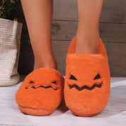 Citrouille grimaçante | Pantoufles d’Halloween citrouille pour femme