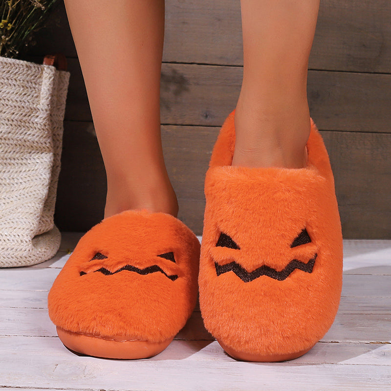 Citrouille grimaçante | Pantoufles d’Halloween citrouille pour femme