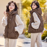 Isla Lawson | Hooded Quilted Gilet in Warm Coffee Brown