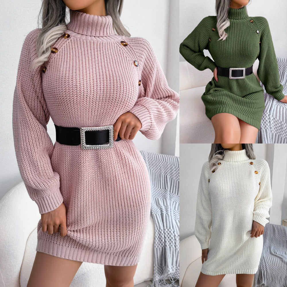 Fiona Sutherland | Turtleneck Sweater Dress With Button Detail