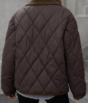 Matilda Evans | Quilted Diamond-Stitch Coat with Contrast Lapel Collar