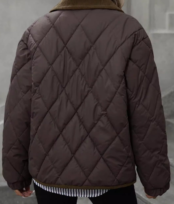 Matilda Evans | Quilted Diamond-Stitch Coat with Contrast Lapel Collar