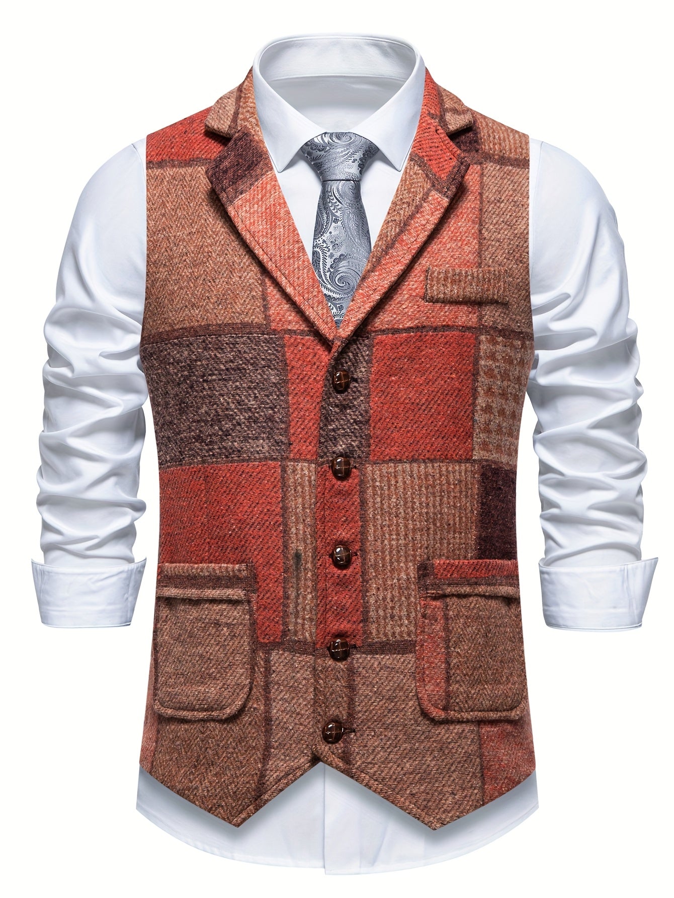 Penelope Shaw | Gilet en tweed patchwork bordeaux et marron