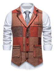 Penelope Shaw | Gilet en tweed patchwork bordeaux et marron