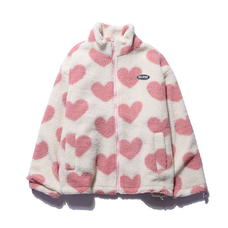 Cecily Wilson | Heart Print Fleece Zip-Up Coat
