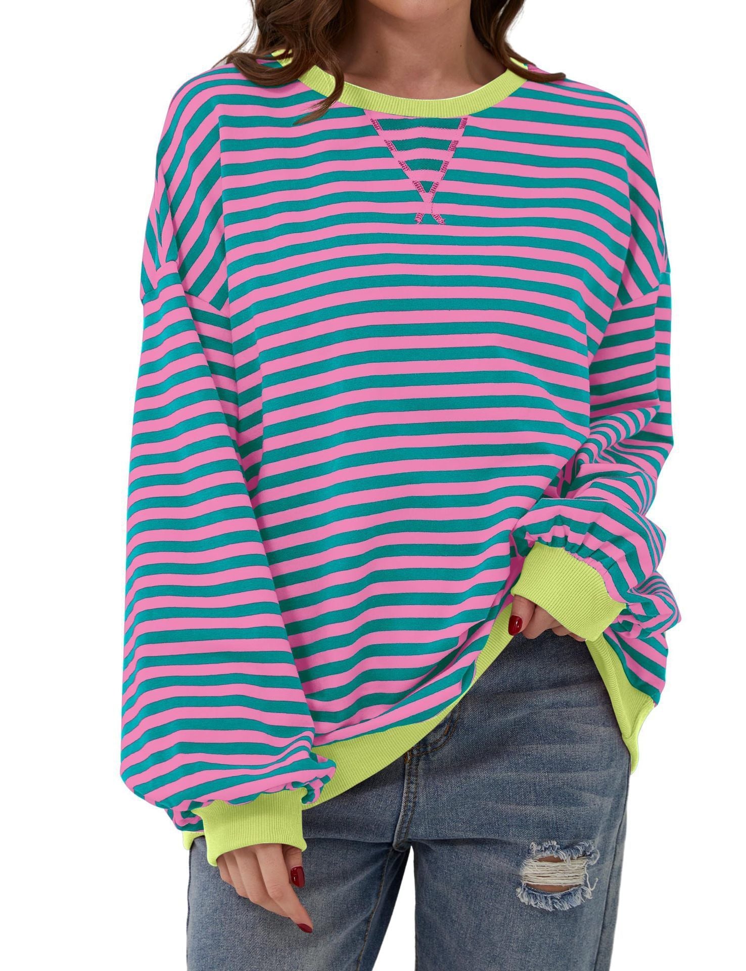 Millicent Turner | Striped Oversized Round Neck Sweatshirt