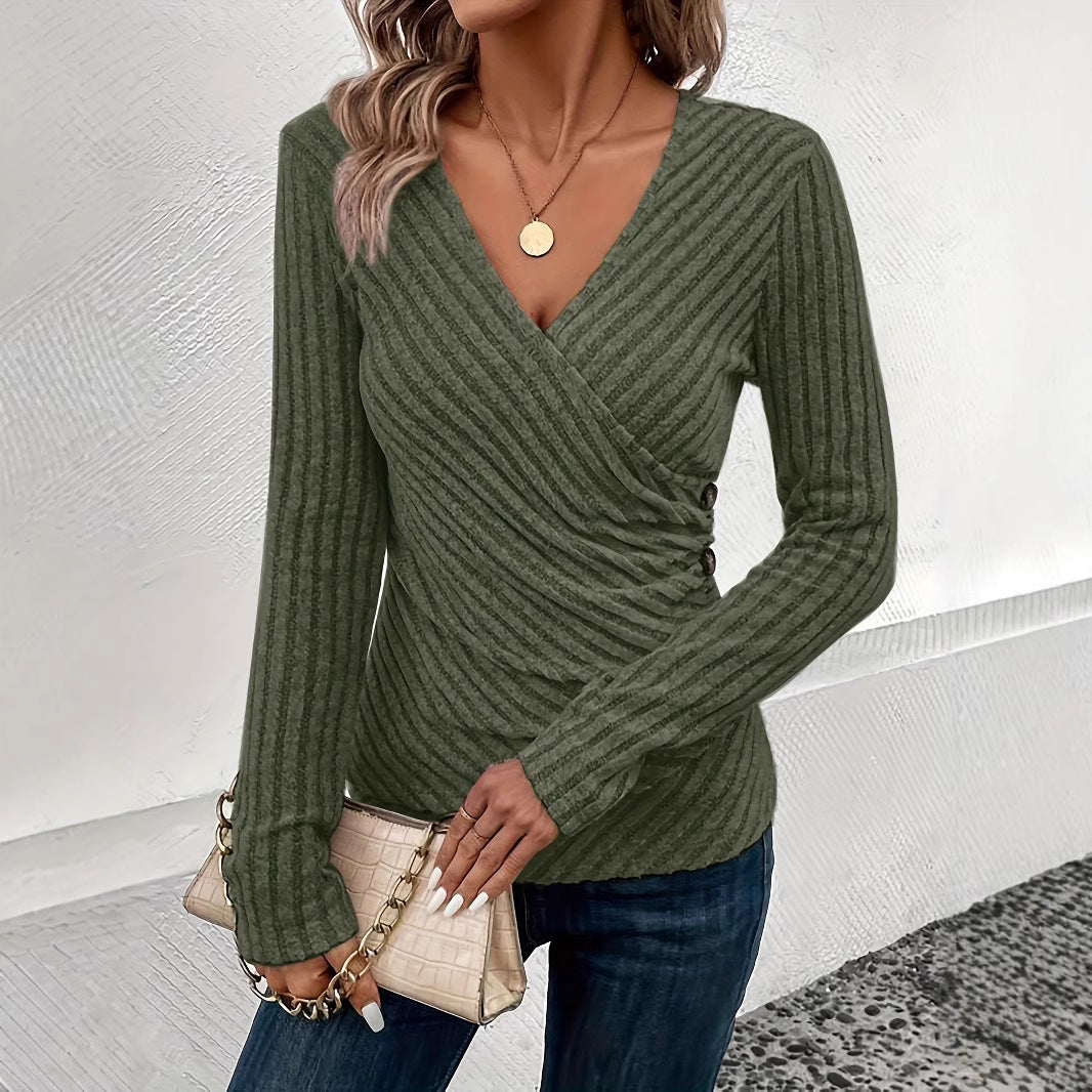Miranda Pritchard | Ribbed Wrap V-Neck Long Sleeve Top
