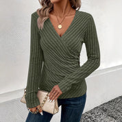 Miranda Pritchard | Ribbed Wrap V-Neck Long Sleeve Top