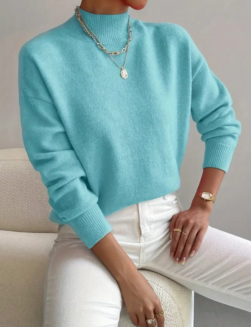 Genevieve Harding | White Ribbed Mock Neck Knit Sweater