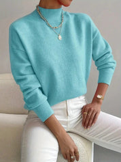 Genevieve Harding | White Ribbed Mock Neck Knit Sweater