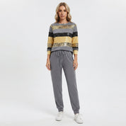 Edith Hall | Ensemble haut à sequins rayés et pantalon jogger