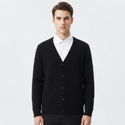 Edmund Galveston | Cardigan en maille beige à boutons sur le devant pour homme