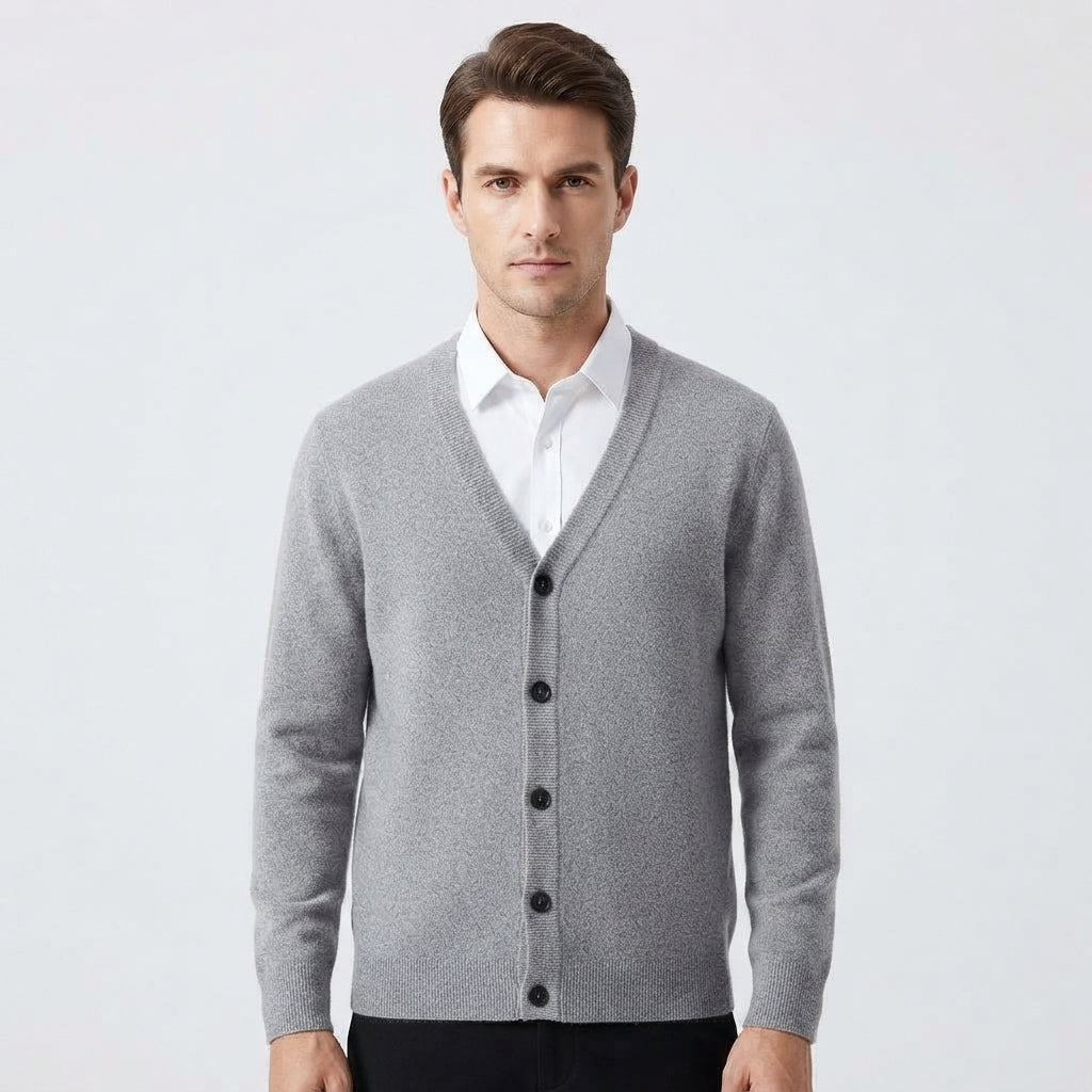 Edmund Galveston | Cardigan en maille beige à boutons sur le devant pour homme