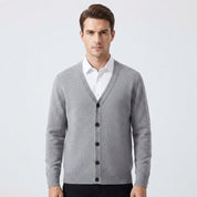 Edmund Galveston | Cardigan en maille beige à boutons sur le devant pour homme