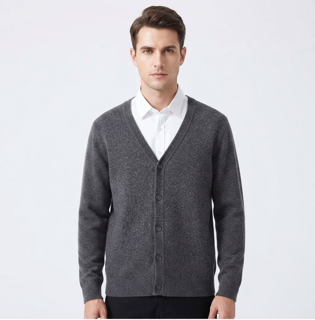Edmund Galveston | Cardigan en maille beige à boutons sur le devant pour homme