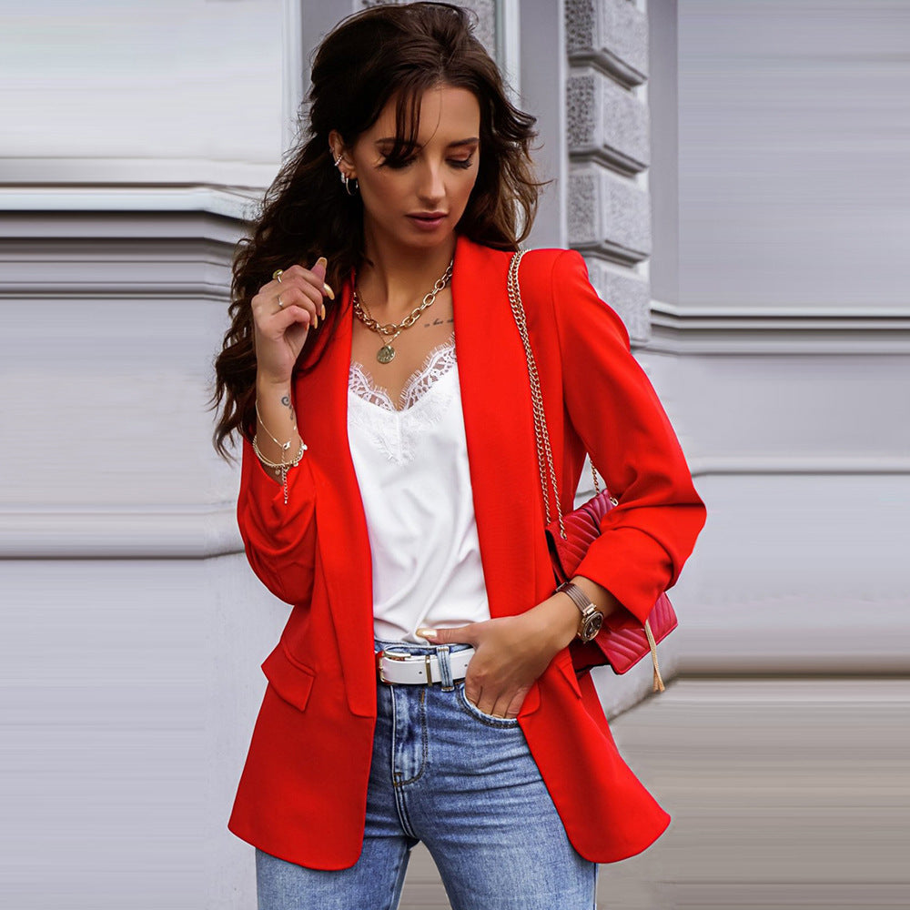 Charlotte Evans | Oversized Red Open-Front Blazer