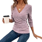 Miranda Pritchard | Ribbed Wrap V-Neck Long Sleeve Top