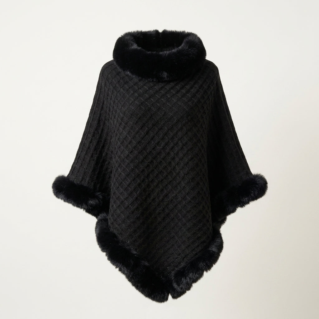 Eleanor Wren | Faux Fur Collar Knit Cape For Women