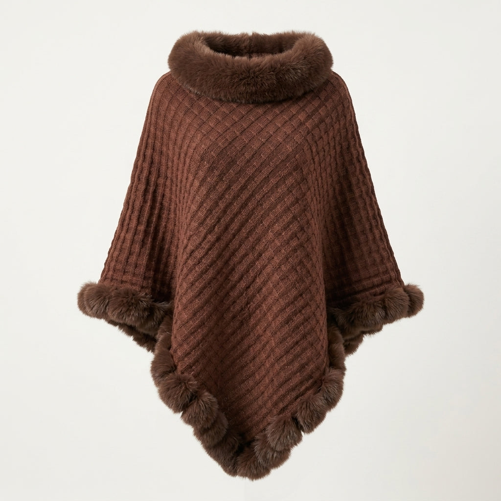Eleanor Wren | Faux Fur Collar Knit Cape For Women