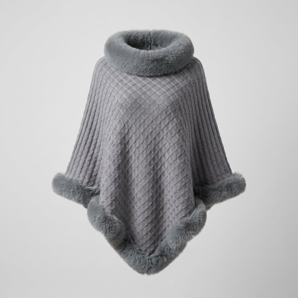 Eleanor Wren | Faux Fur Collar Knit Cape For Women