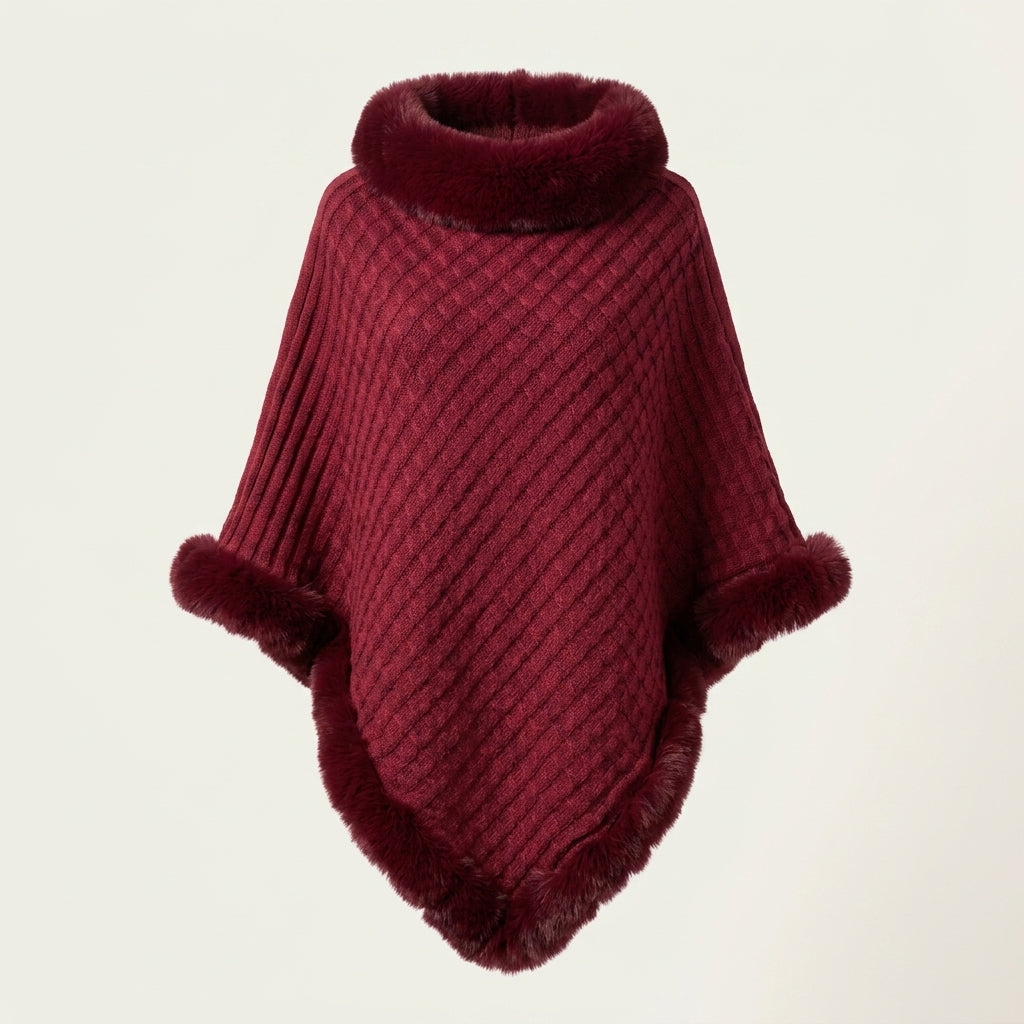 Eleanor Wren | Faux Fur Collar Knit Cape For Women