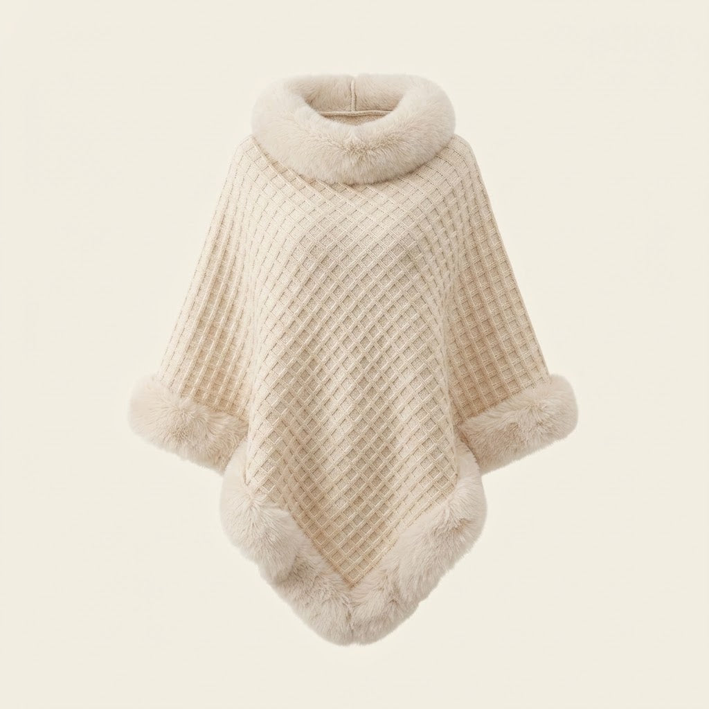 Eleanor Wren | Faux Fur Collar Knit Cape For Women