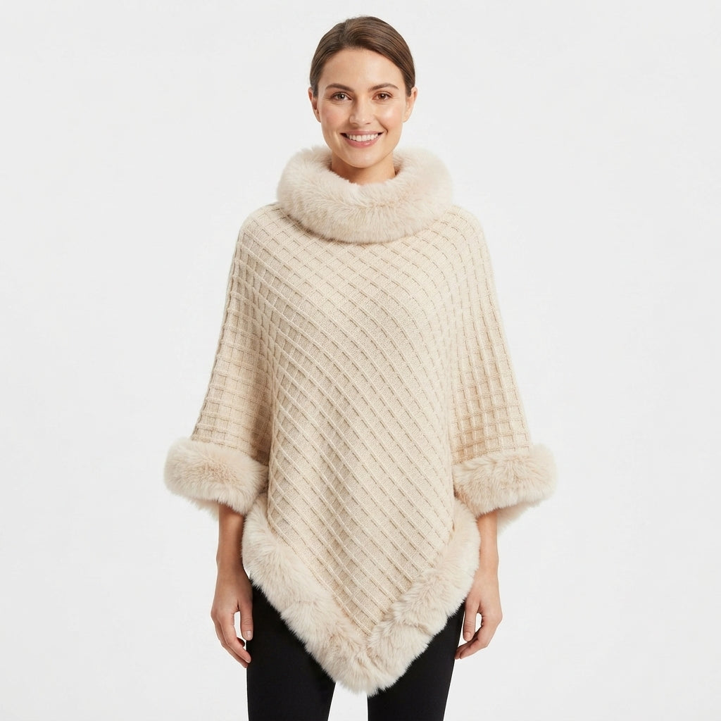 Eleanor Wren | Faux Fur Collar Knit Cape For Women