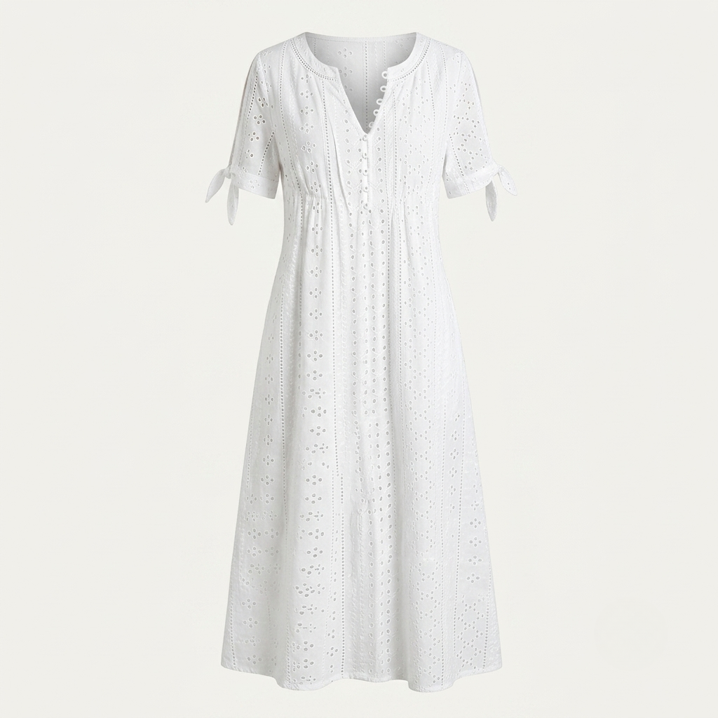 Elena Whitmore | White Broderie Maxi Dress For Women