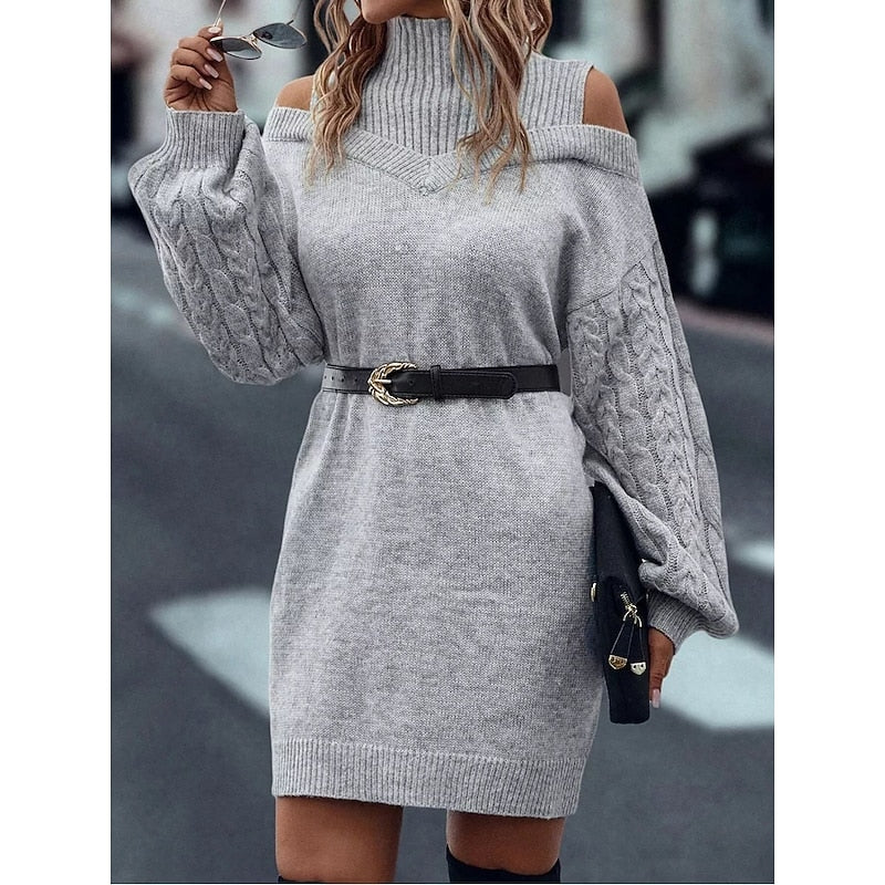 Niamh White | Cold-Shoulder Turtleneck Sweater Dress