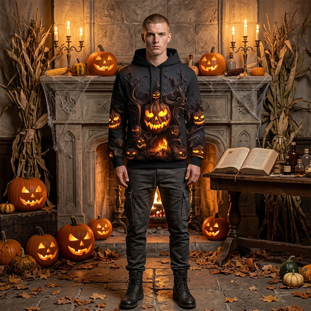 Ember Fang | Sweat à capuche d’Halloween citrouille lumineuse pour homme