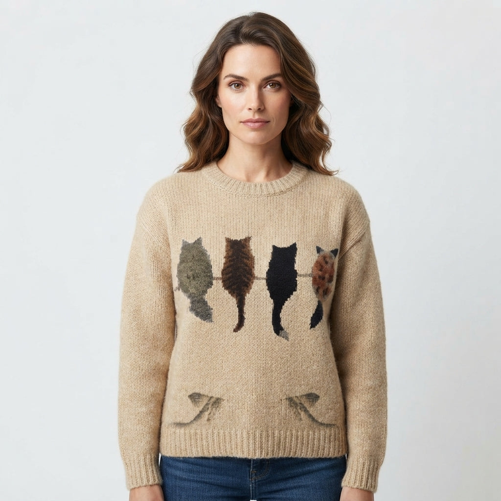 Emma Fletcher | Cat Print Chunky Knit Sweater