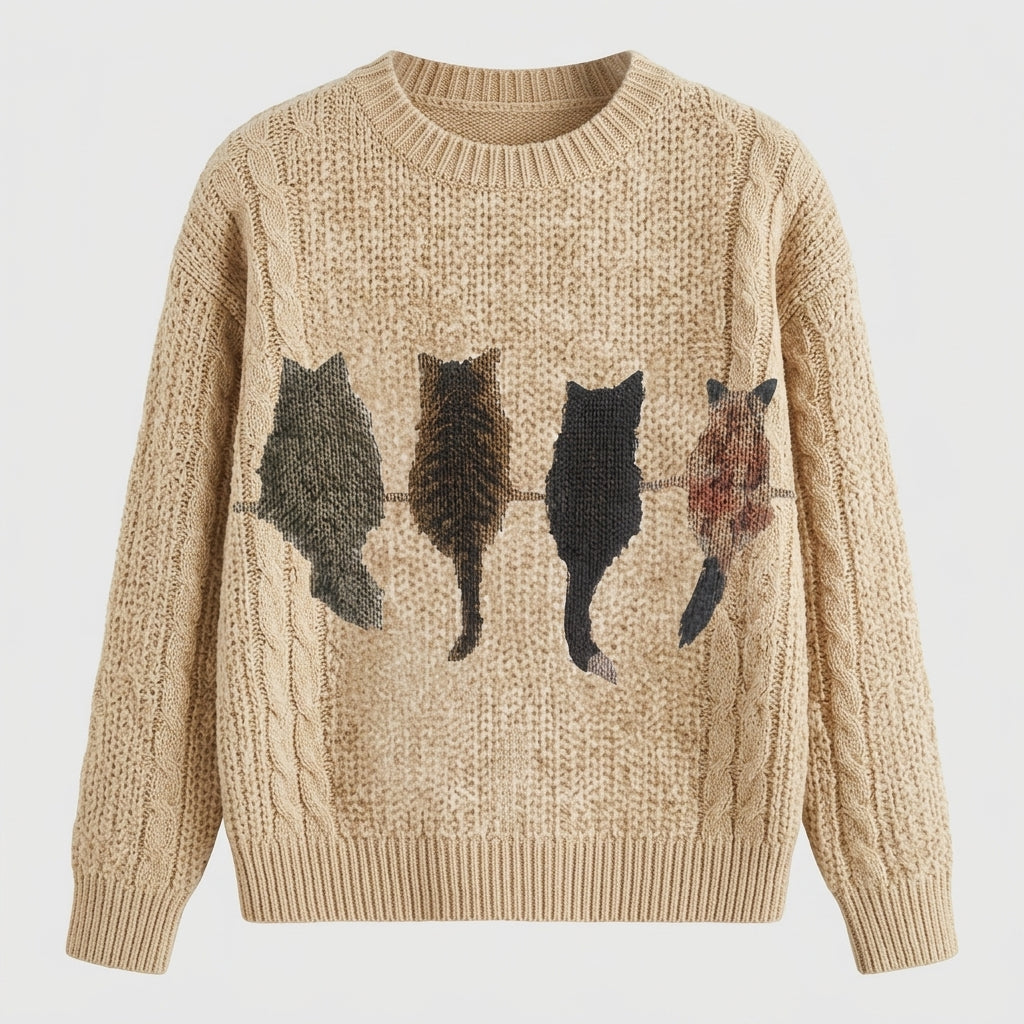 Emma Fletcher | Cat Print Chunky Knit Sweater