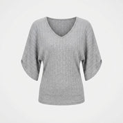Emma Smith | Ribbed Knit V-Neck Batwing Sleeve Top