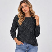 Emmeline Foster | 3D Floral Textured Round Neck Top - Black