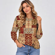 Emmeline Foster | 3D Floral Textured Round Neck Top - Brown