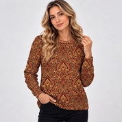 Emmeline Foster | 3D Floral Textured Round Neck Top - Coffee