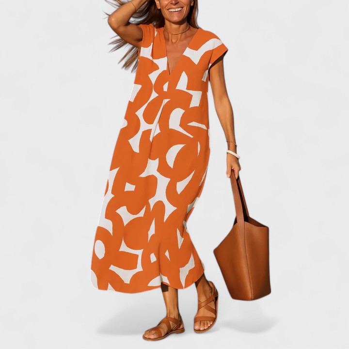 Sophia Whitmore | Abstract Print V-Neck Maxi Dress
