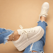 Camille Vosselair | Tan Platform Lace-Up Sneakers for Women