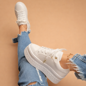 Camille Vosselair | Tan Platform Lace-Up Sneakers for Women