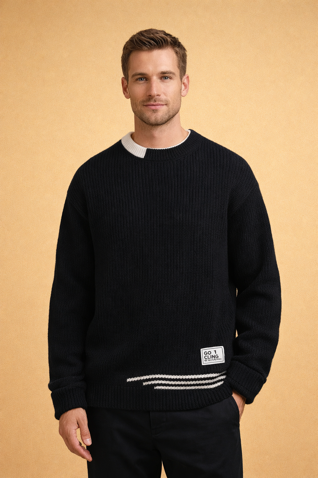Felicity Green | Cream Ribbed Crew Neck Knit Sweater
