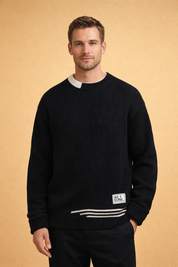 Felicity Green | Cream Ribbed Crew Neck Knit Sweater